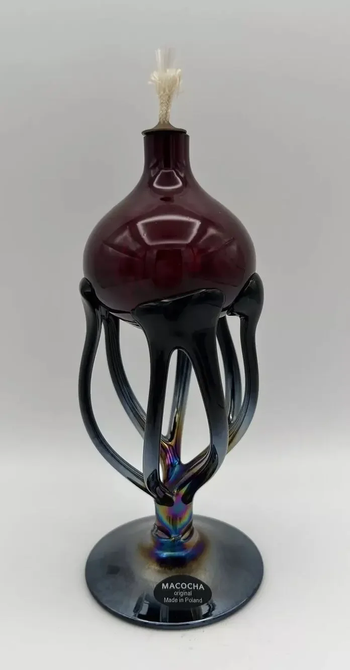 Krosno Macocha Red Art Glass Oil Lamp Diffuser with Iridescent Base 8” Poland